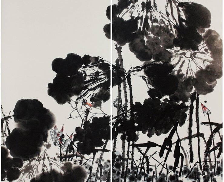 逆勢成長之王：崔如琢〈盛世荷風〉鏡框八幅（局部），247×123厘米，成交價1億2,386萬港元，為近現代書畫第一高價。