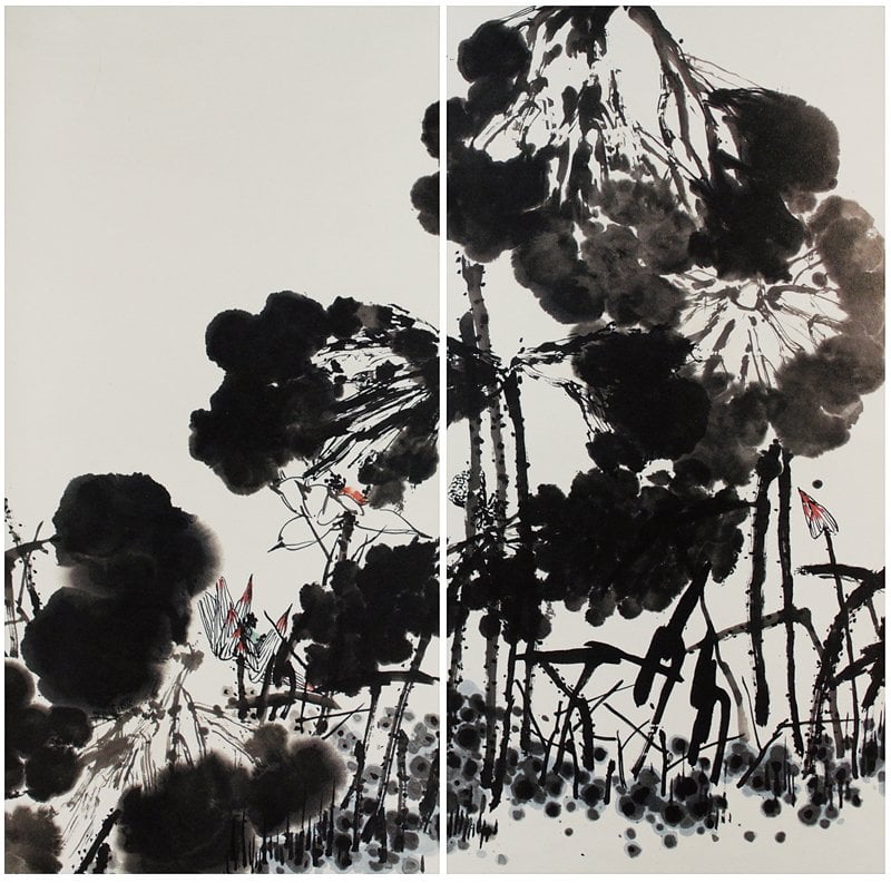 逆勢成長之王：崔如琢〈盛世荷風〉鏡框八幅（局部），247×123厘米，成交價1億2,386萬港元，為近現代書畫第一高價。