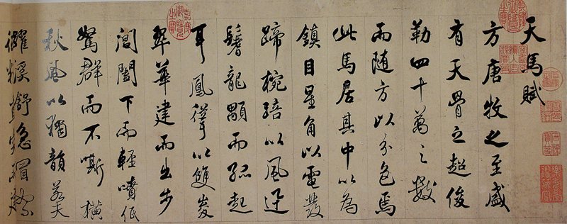 張照〈臨米芾天馬賦〉局部，26.3×260厘米，成交價1,746萬港元，為古代書畫第二高價。