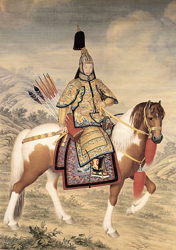 郎世寧〈乾隆大閱圖〉軸及其局部，北京故宮博物院藏。