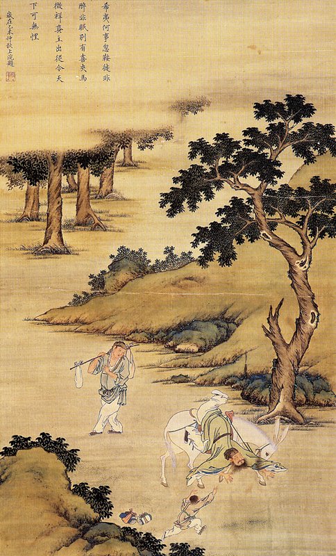 尹斗緒〈陳摶墜驢圖〉軸，朝鮮時期17世紀，絹本水墨設色，111×68.9厘米，首爾韓國國立中央博物館藏。