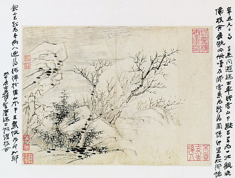 石濤〈山水冊頁〉八開，水墨紙本，21×28.5厘米，曾為張大千大風堂舊藏。