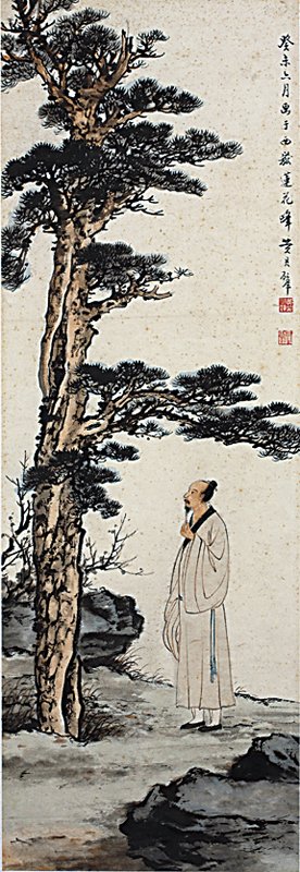 黃君璧1943年作〈松下高士〉，84.3×29厘米，私人收藏。