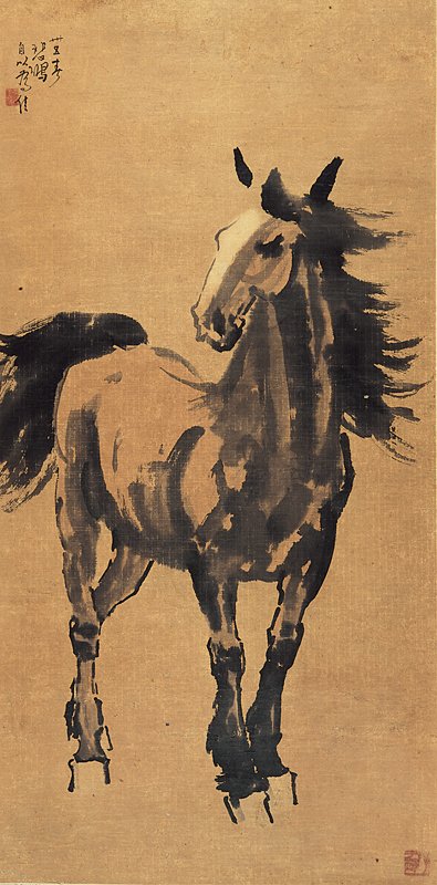 徐悲鴻〈立馬圖〉，水墨紙本立軸，109×54厘米。