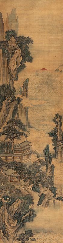 錢維城〈海天旭日圖〉，設色絹本立軸，211×55厘米。
