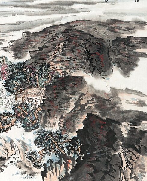陸儼少〈秋崖悟道〉，設色紙本鏡心，96×59厘米。