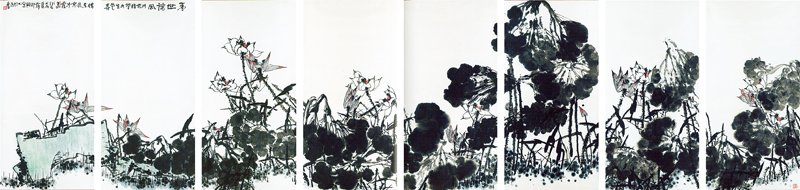 2011年11月29日香港佳士得「中國近現代畫」專場編號2977崔如琢〈盛世荷風〉，預估價4,000萬～6,000萬港元。（圖為局部）