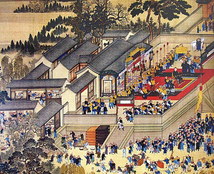 清〈康熙南巡圖〉之第十卷（局部），絹本設色，67.8×2,559厘米，現藏北京故宮博物院。
