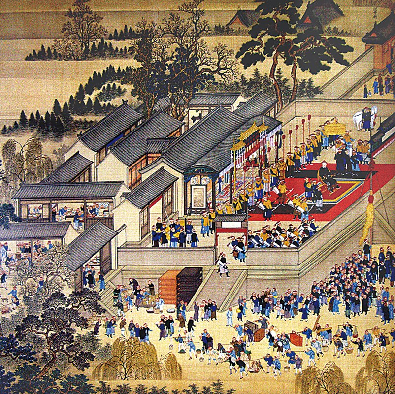 清〈康熙南巡圖〉之第十一卷，絹本設色，67.8×2,313厘米，現藏北京故宮博物院。