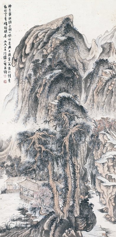 陸儼少〈林泉秋色〉，100×50厘米。