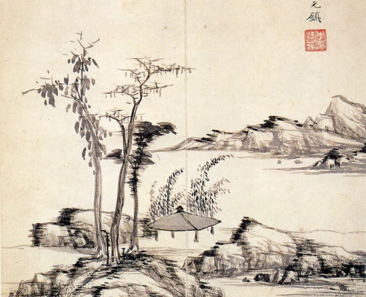 明代李流芳〈仿元人山水圖冊〉，台北石頭書屋藏。出自於《悅目：中國晚期書畫》（台北：石頭出版社，2001）。