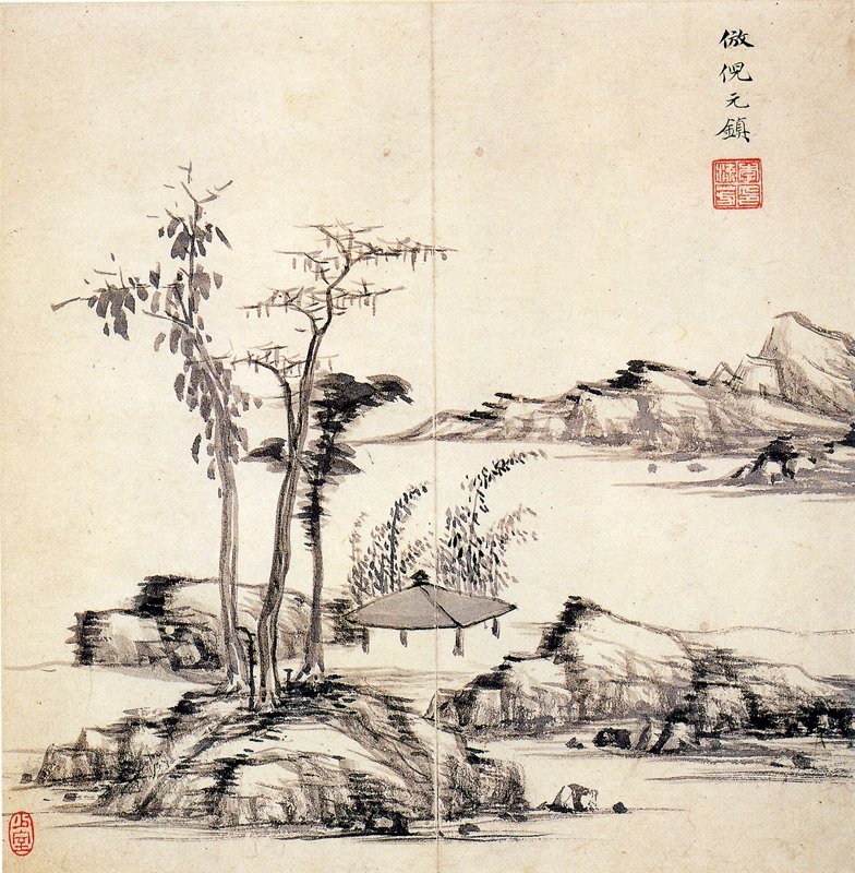 明代李流芳〈仿元人山水圖冊〉，台北石頭書屋藏。出自於《悅目：中國晚期書畫》（台北：石頭出版社，2001）。