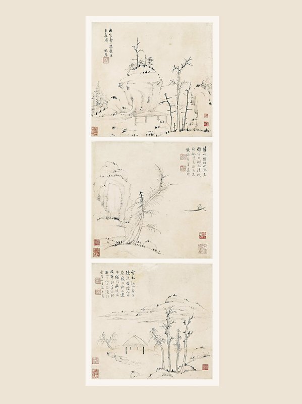 明代歸昌世〈渴筆寫意山水冊〉局部三開，何創時書法藝術基金會藏。