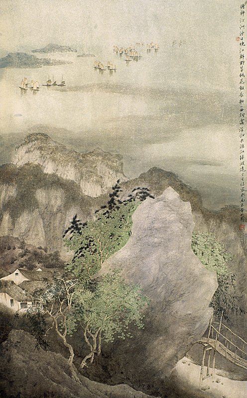 〈春江遠舟〉。