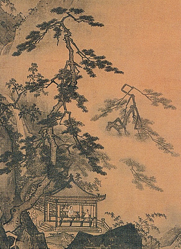 元代孫君澤〈樓閣山水圖〉，日本靜嘉堂美術館藏。松樹局部。