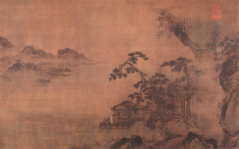 明代王諤〈江閣遠眺〉，北京故宮藏。