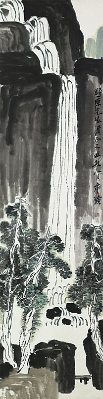 齊白石1925年作〈鼎湖飛泉〉，設色紙本立軸，預估價600萬～800萬港元。