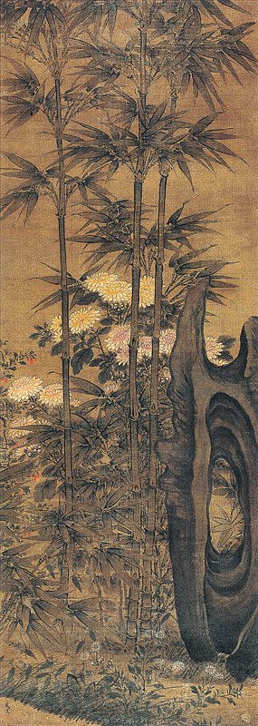 北京保利2010年12月4日戴進〈竹石菊圖〉,150×54厘米,日本京都私人收藏,預估價人民幣400萬~600萬元,成交價人民幣459萬2,000元。
