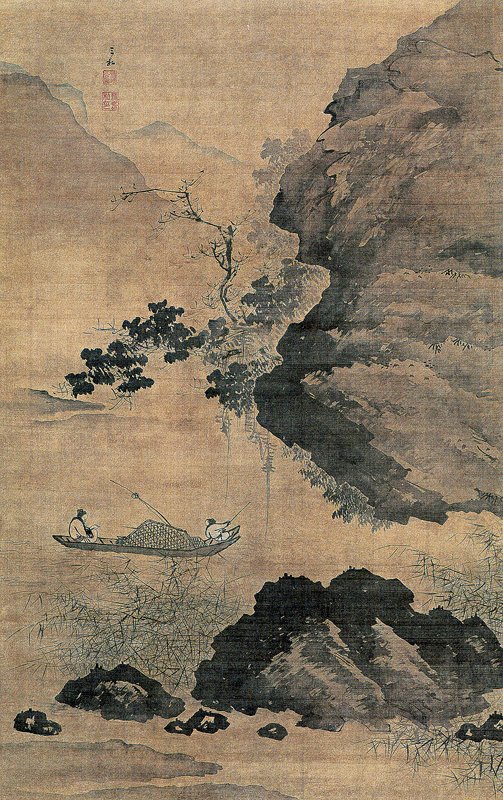 蔣嵩〈漁舟讀書圖〉軸，北京故宮博物院藏。