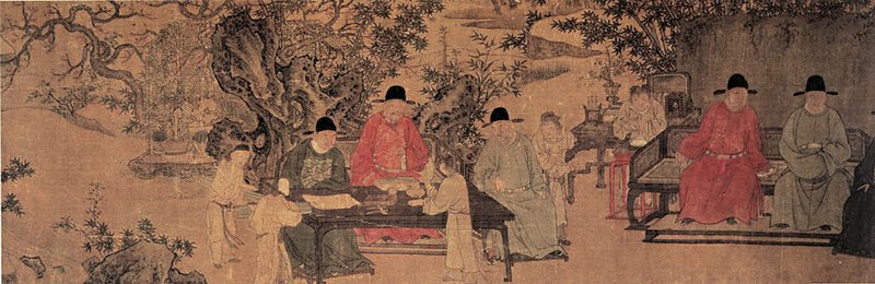 明代謝環〈杏園雅集圖〉局部，鎮江市博物館藏。