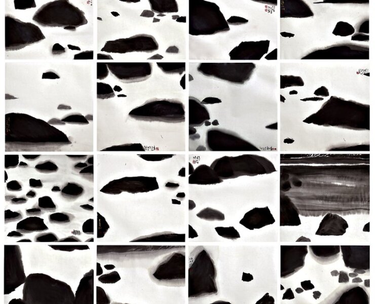 李義弘2010年作〈石頭物語〉，35×36厘米×16，1967年製棉料淨皮單宣。