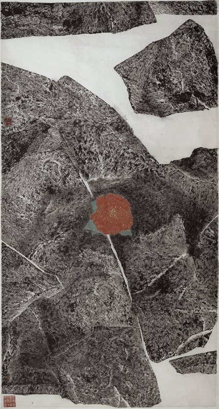 李義弘2008年作〈華巖一〉，186×97厘米，福隆六尺純楮皮紙。