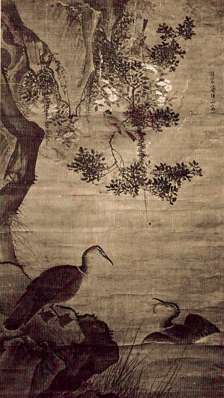 明代蕭海山〈二鸕鶿〉,大英博物館藏。款:「錦衣蕭海山寫」。