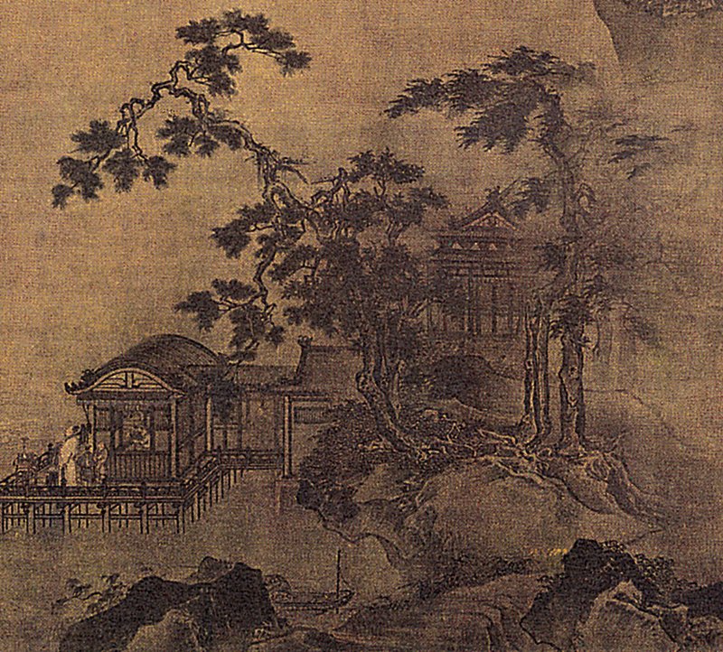〈山齋賞月圖〉兩棵檜樹。