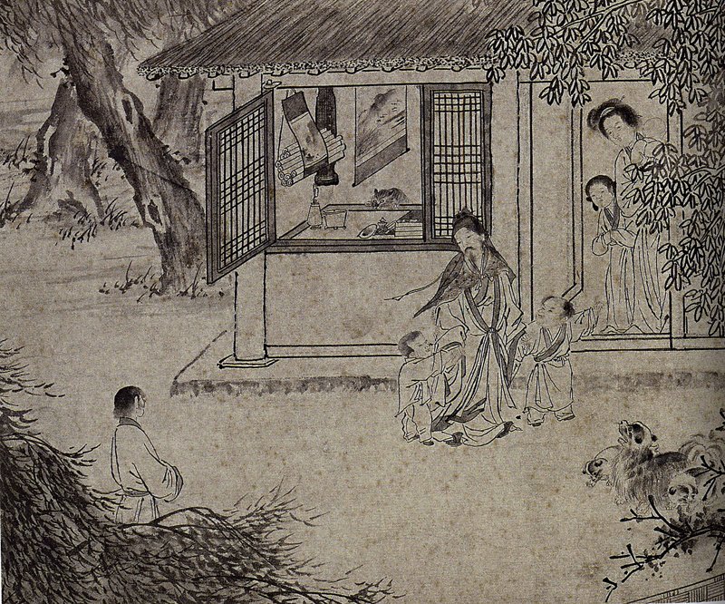 〈山齋賞月圖〉窗戶。