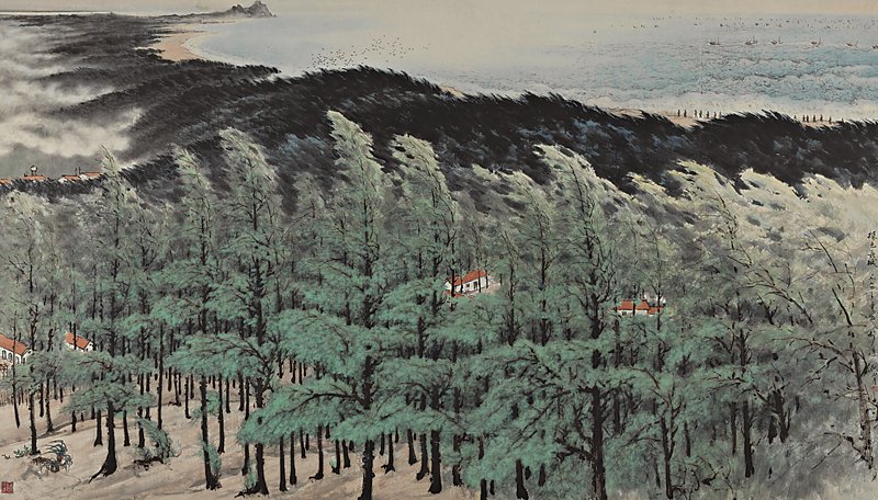 關山月1973年〈綠色長城〉。