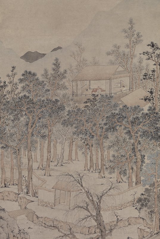 明文徵明〈樓居圖〉，95.3×45.7厘米，局部。