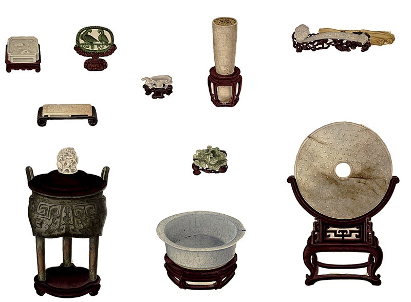 1728年〈古玩圖〉卷，紙本設色，62.5×約2,000厘米，大英博物館藏。圖為局部。© Trustees of the British Museum。