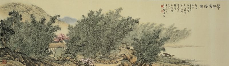 周澄2011年作〈翠佩環瑤〉，彩墨絹本，42×135厘米。