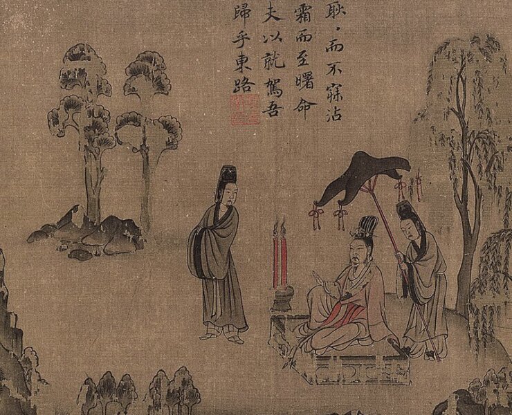 〈洛神賦圖〉卷，第五幕：〈悵歸〉第二景〔夜坐〕，遼寧省博物館藏。