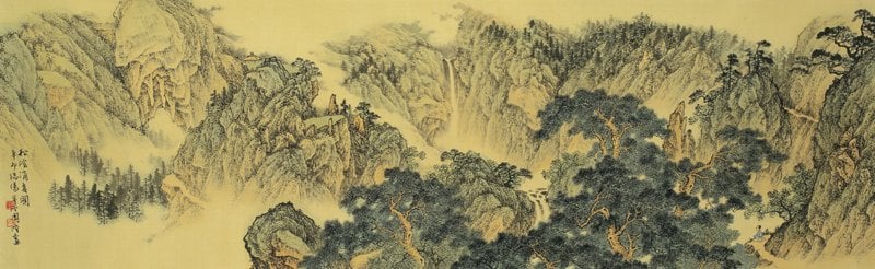 周澄2011年作〈松陰消暑〉，彩墨絹本，42×135厘米。