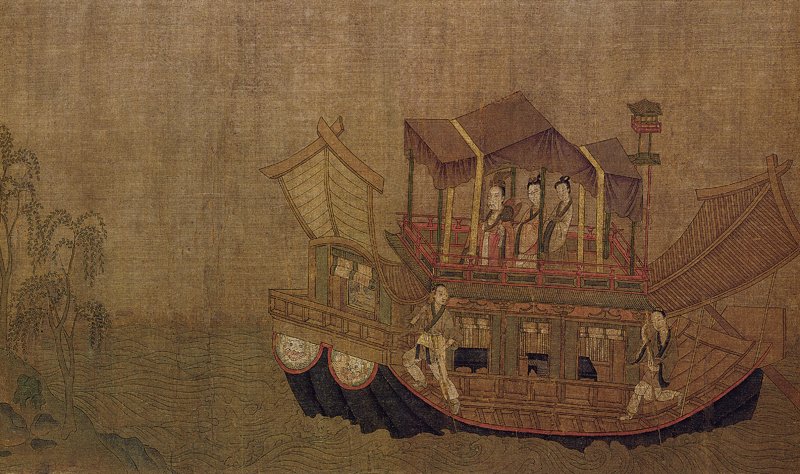 傳東晉顧愷之（宋摹本）〈洛神賦圖卷〉，北京故宮藏，局部：「泛舟」。