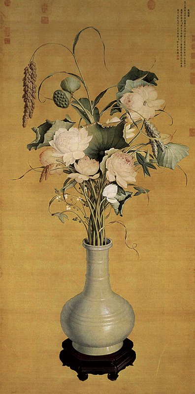 郎世寧1723年〈聚瑞圖〉軸，絹本設色，173×86.1厘米，台北故宮博物院藏。出自《故宮書畫圖錄》。