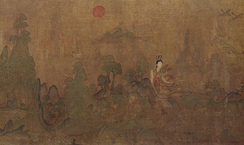 傳東晉顧愷之（宋摹本）〈洛神賦圖卷〉，北京故宮藏，局部：「凌波微步」。