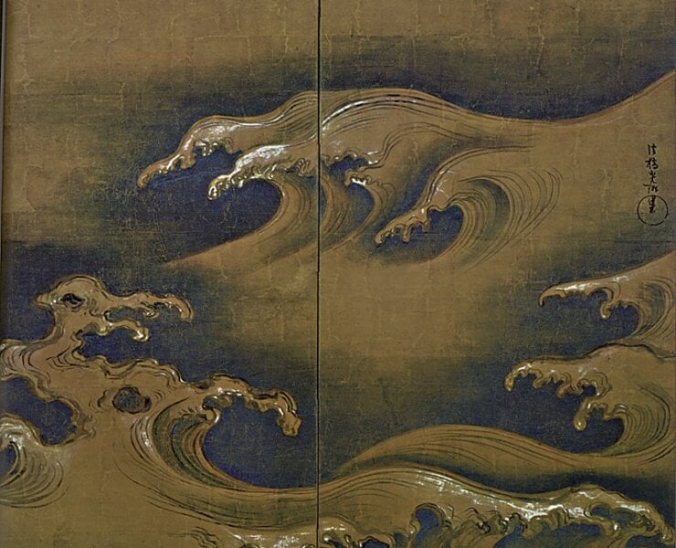 尾形光琳〈波濤圖〉，大都會博物館藏。