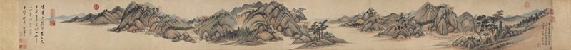 董其昌〈仿黃公望富春大嶺圖〉，設色紙本手卷，28.5×297厘米。