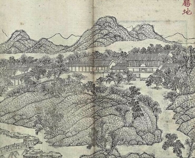 〈御製避暑山莊三十六景詩圖〉，此為木刻版畫局部。圖╱取自網路。