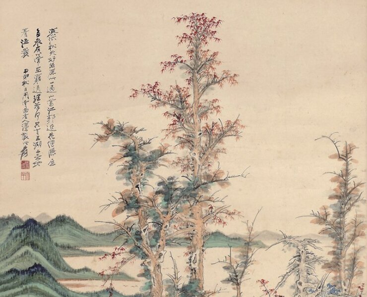 張大千〈秋林蕭散圖〉，設色紙本立軸，120×65.4厘米。