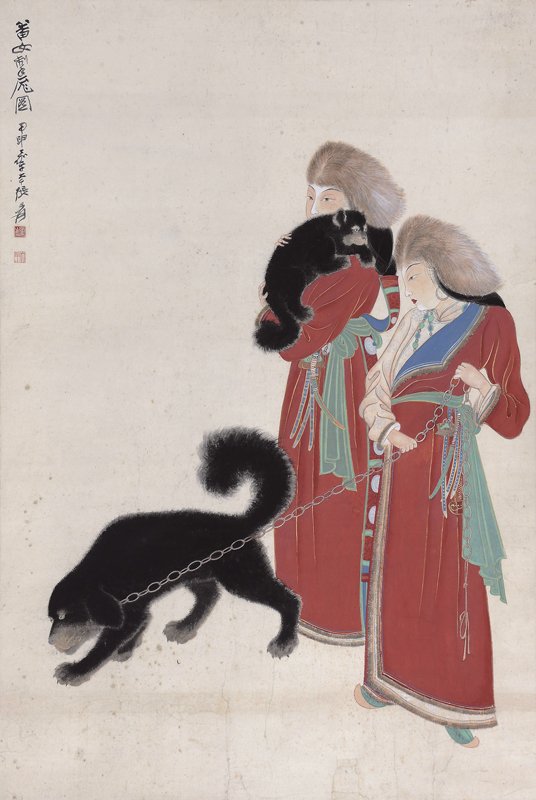 張大千〈番女掣厖圖〉，設色紙本立軸，108.6×73厘米。