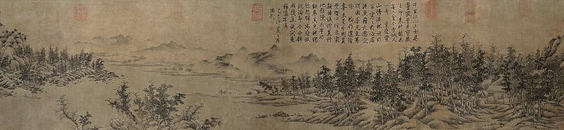 南宋江參〈林巒積翠圖〉卷，絹本水墨淺設色，30.6×296厘米，美國納爾遜美術館藏。圖為局部。圖／美國納爾遜美術館。