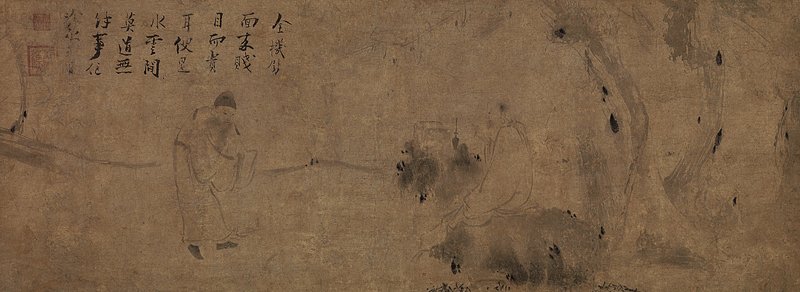 南宋傳直翁〈藥山李翱問道圖〉軸，紙本水墨，84.1×31.1厘米，美國紐約大都會博物館藏。圖／取自美國大都會博物館官網。