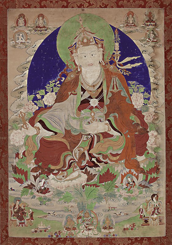 18～19世紀藏東〈蓮花生唐卡〉，棉布礦物膠彩，115×79厘米。