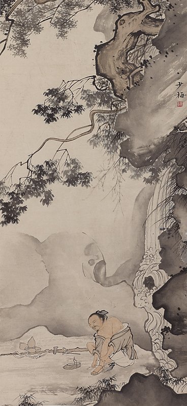 林風眠〈秋樹塘屋〉。