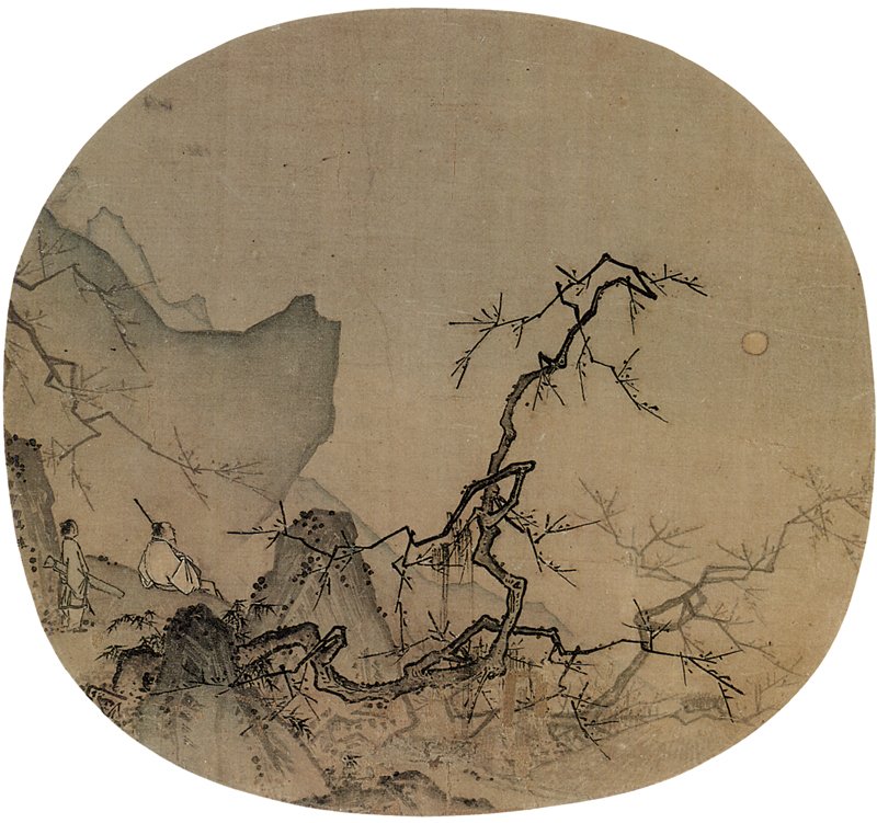 馬遠〈月下賞梅圖〉團扇，25.1×26.7厘米，圖／取自美國紐約大都會博物館官網。