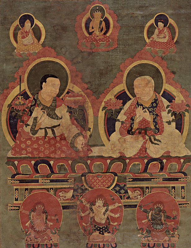 17世紀藏東〈蓮花王唐卡〉，棉布礦物膠彩，70×49厘米。