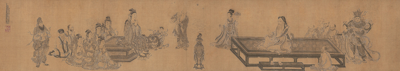 元王振鵬〈維摩不二圖〉卷，絹本水墨，39.5×217.7厘米，美國紐約大都會博物館藏。圖／取自美國大都會博物館官網。
